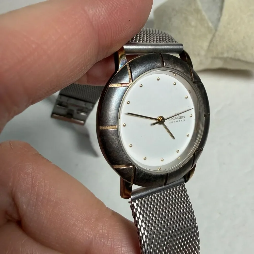 Skagen Denmark Ultra Slim 3LGS Quartz Watch White Dial Mesh Band AS IS NR